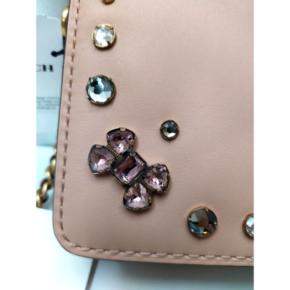 Coach Ladies Dinky Crystal Pink Leather Chain Strap Kisslock Crossbody Bag- NWT - Picture 4 of 13